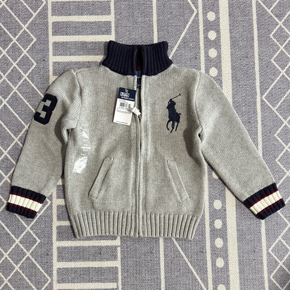 Ralph Lauren Gray Zip Sweater with Navy Details